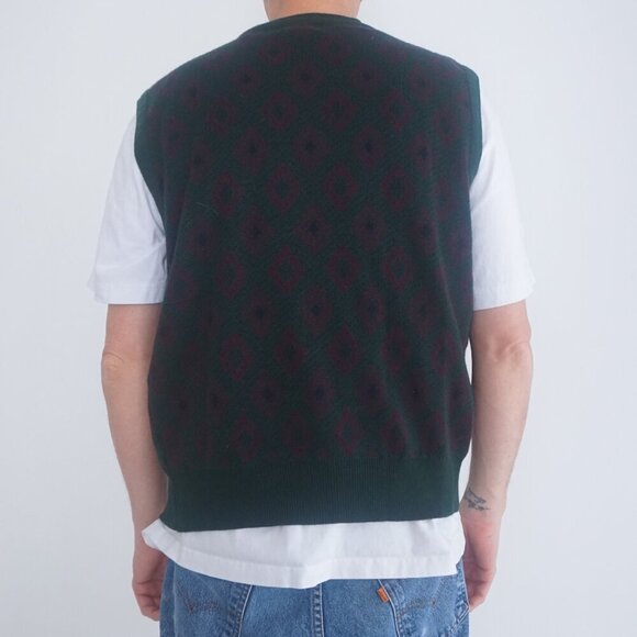 VTG '90S Cambridge Classics Green Maroon Argyle Eclectic Grandpa Sweater Vest L - Picture 2 of 9